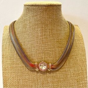 Vintage P.E.P. by Erwin Pearl Collar Necklace, Gold Slinky w/ rhinestones